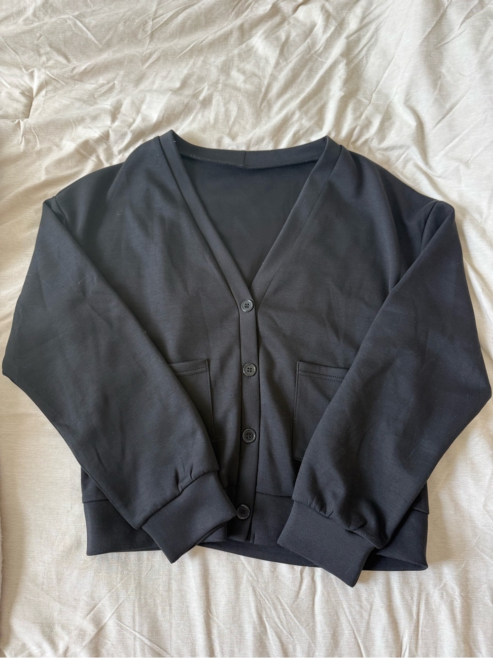 Black V-Neck Button Cardigan
